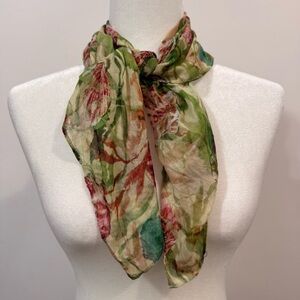 Patricia Nash Seashells By The Seashore Vintage Floral Green Pink Square Scarf